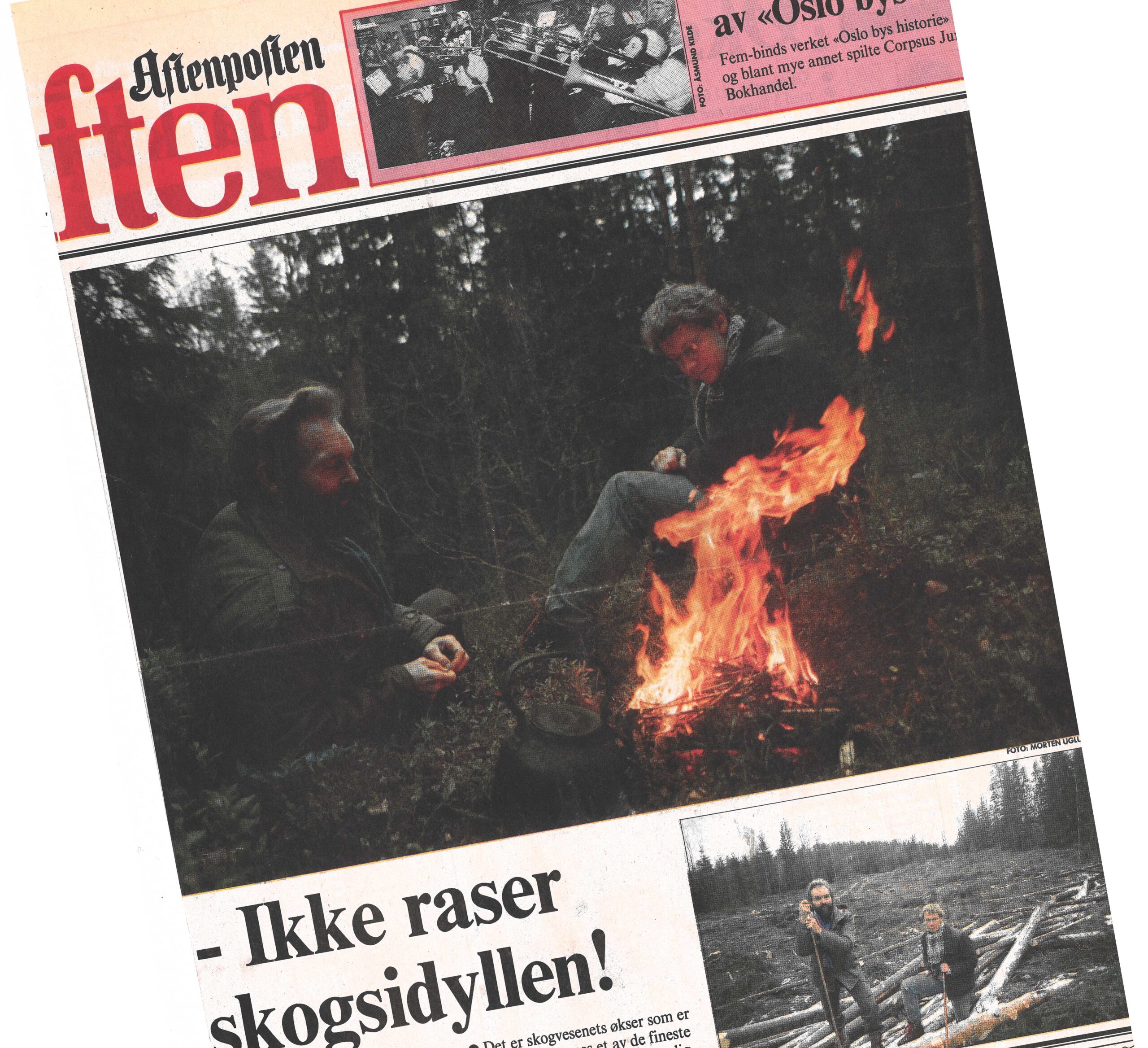 Sverre M. Fjelstad og Gjermund Andersen fikk et stort oppslag i Aftenposten, som bidro til å endre skogbruket i Oslo. Faksimile fra Aftenposten.